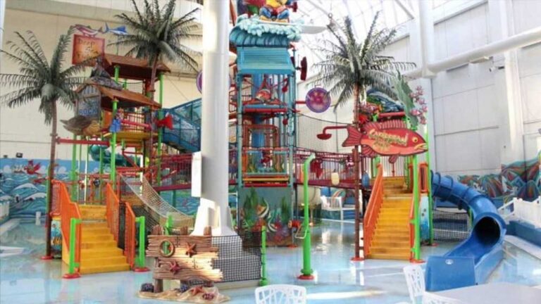 A thrilling indoor water park featuring an array of slides, perfect for visitors seeking exciting activities in Edmonton.
