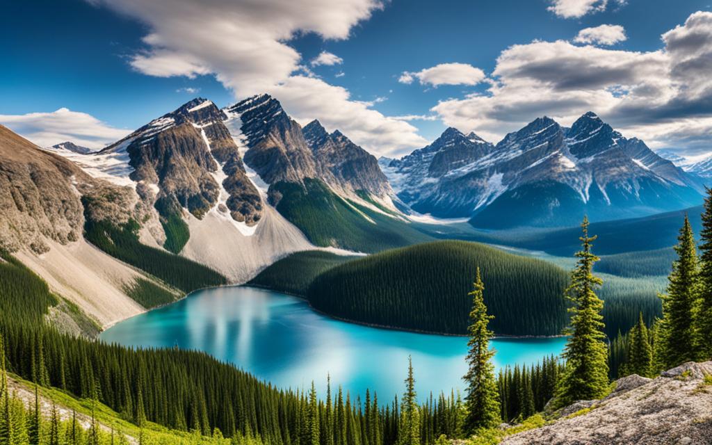 A lake surrounded by the Canadian Rockies.