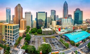 An aerial view of one of the largest cities in the USA, Charlotte, North Carolina.