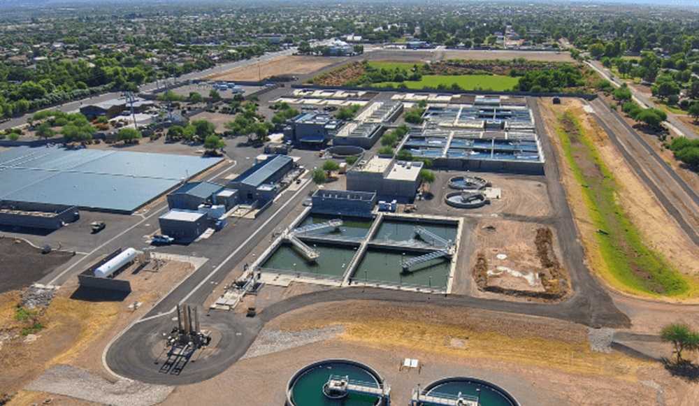 An aerial view of a water treatment plant in one of the safest cities in America.