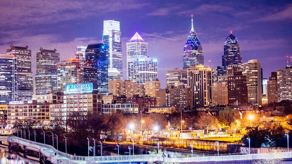 Philadelphia, one of the largest cities in the USA by population, skyline at night.